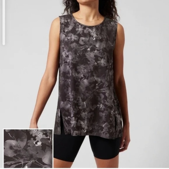 Athleta Refined Zephyr Tank Top Black & Gray Floral UPF Quick Dry Small NWT - Picture 2 of 9